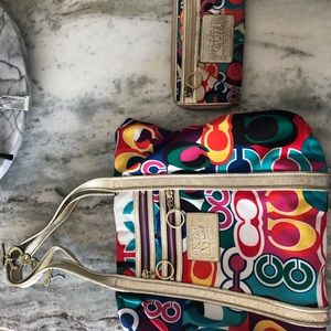 Multicolored Authentic coach tote and wallet.